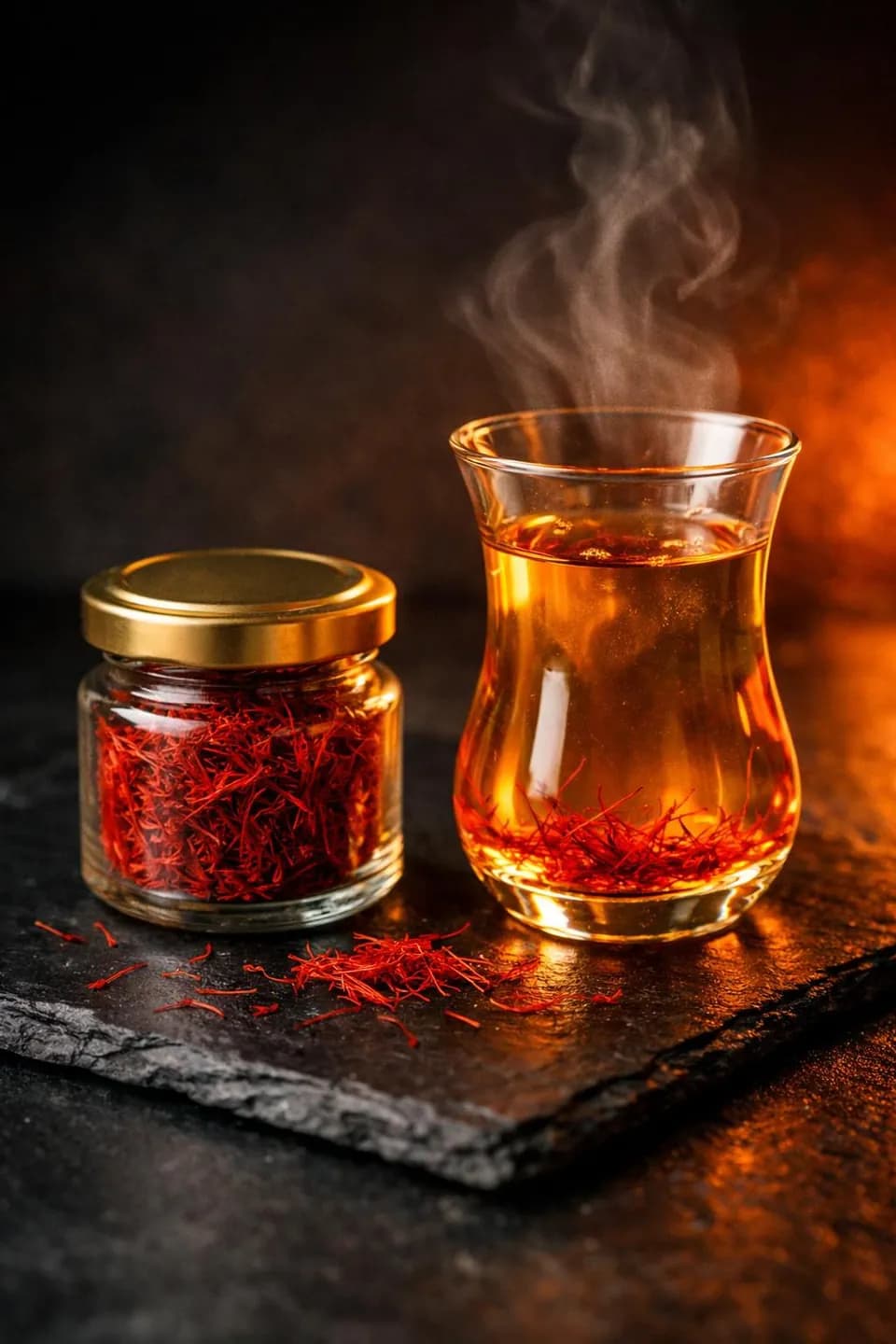 زعفران و چای زعفرانی روی سنگ مشکی
