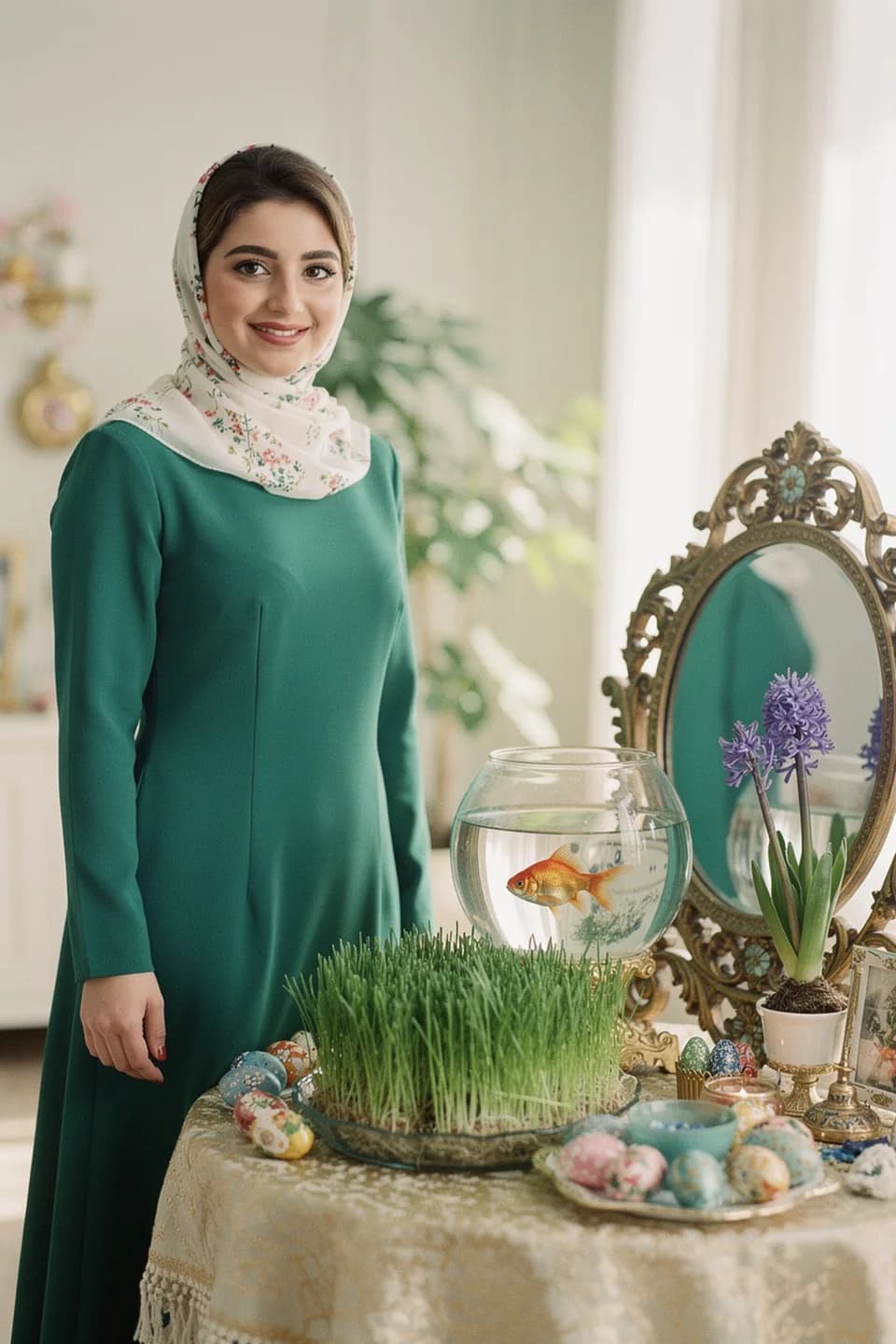 پرتره در سبک نوروز و سفره هفت‌سین